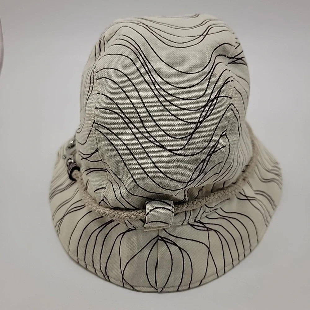 GAP Bucket Hat 2007 Women S/M Cream Brown Wavy Silver Clasp Rope Belt Accent Y2K